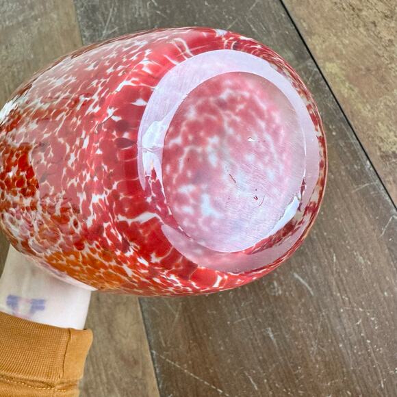 Vintage MCM Red Orange White Hand Blown Turned Tall Vase Smooth Pontil - Picture 2 of 9